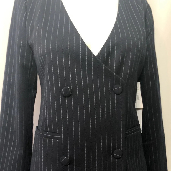 Good American NWT Navy & White Pinstripe Collarless Boss Blazer Dress Size 0 - Picture 9 of 12